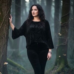 Velvet Burnout Top Dark Romantic Fairy Goth Scoop Neck Paisley Woman's Size 2XL